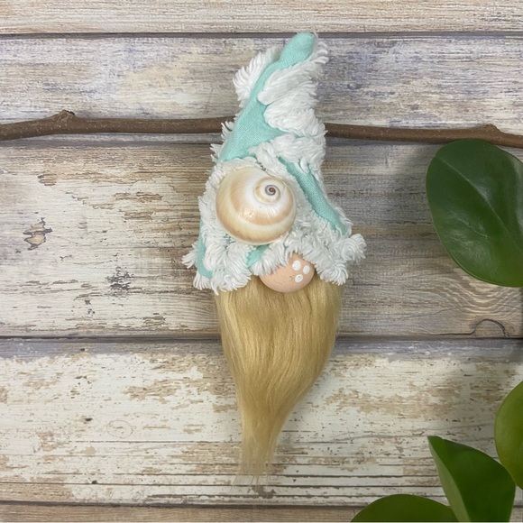 Heirloom Gnomes Other - SOLD ❌Vintage Beach Shell Aqua Chenille Silver Plated Spoon Gnome Ornament Faux